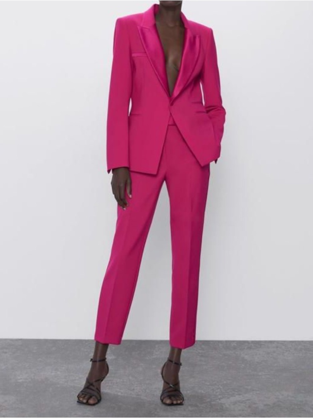 New ZARA Tuxedo Fuchsia Punk Fitted Blazer Size Small Lined